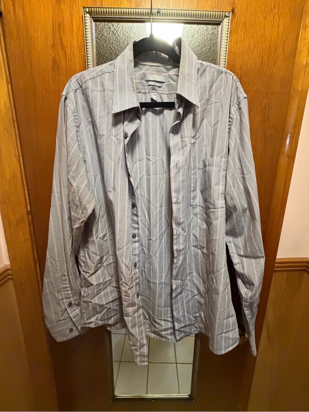 Van Heusen Men's Light Blue and Gray Striped Button-Down Shirt